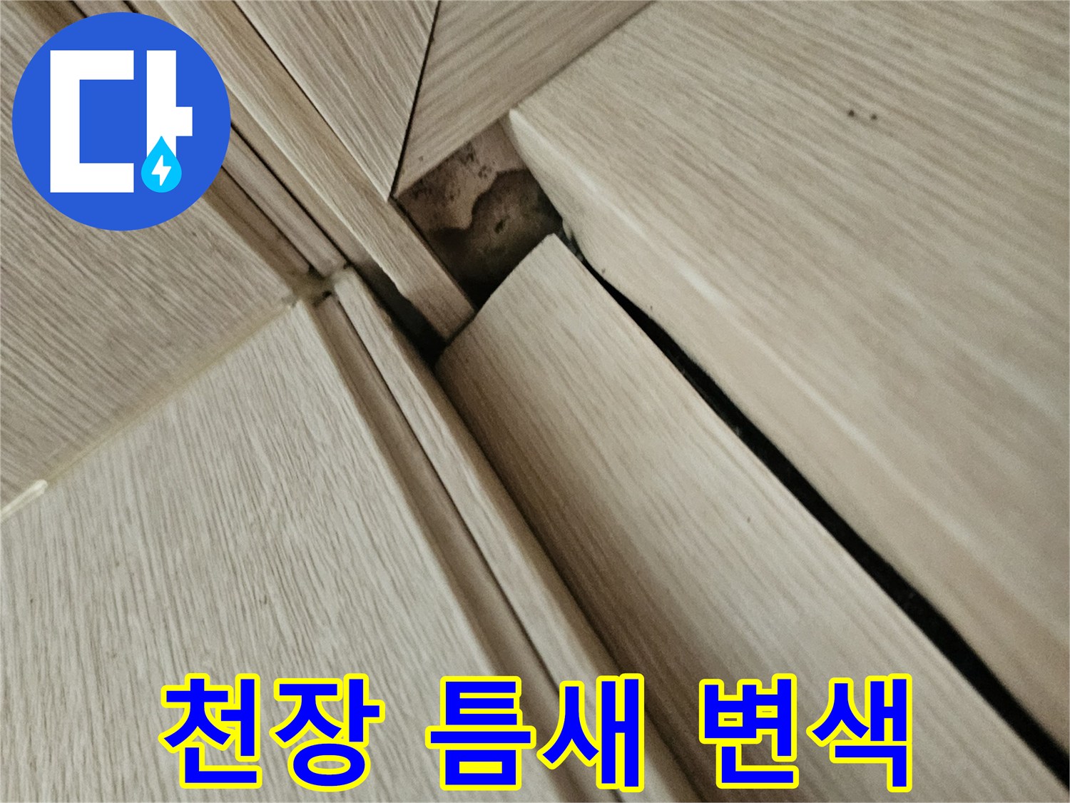 천장 마감재 사이의 습기 침투 흔적