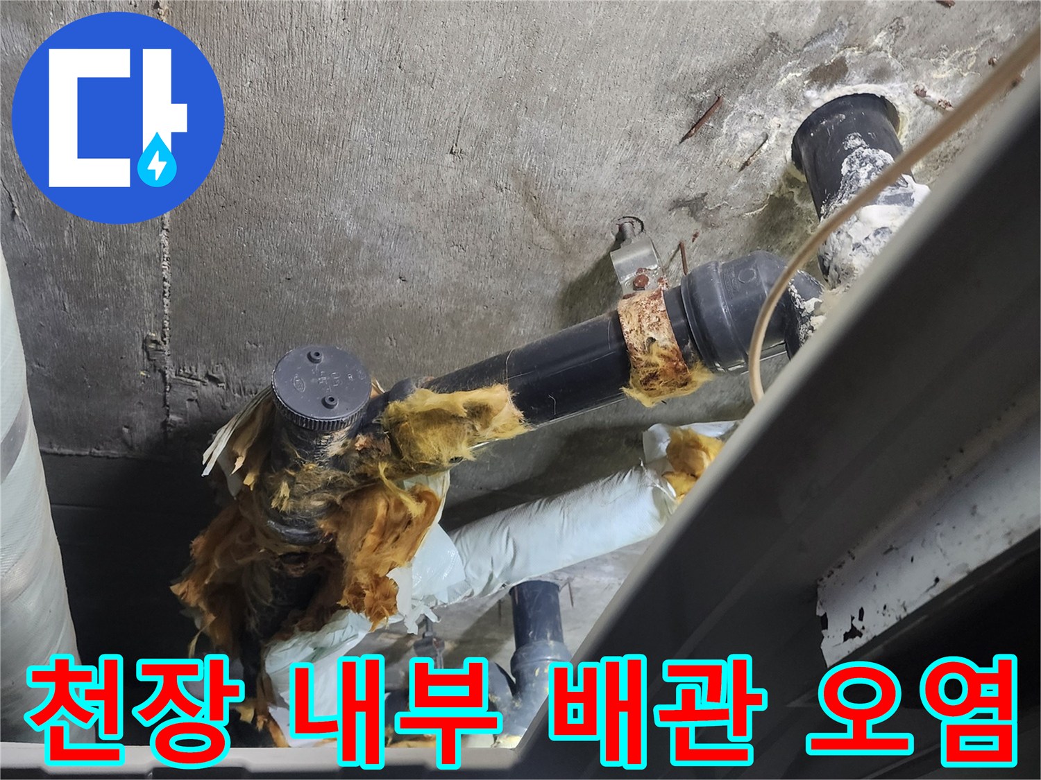 누수로 인해 오염된 욕실 하수 배관 부위