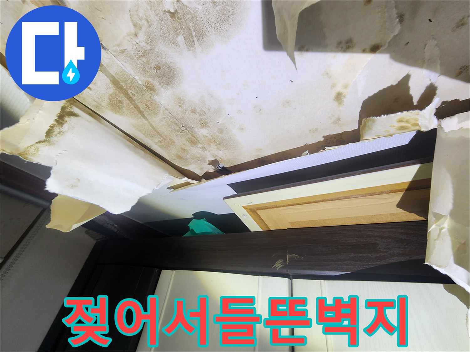 물기-흡수로-너덜해진-천장-마감재-및-얼룩
