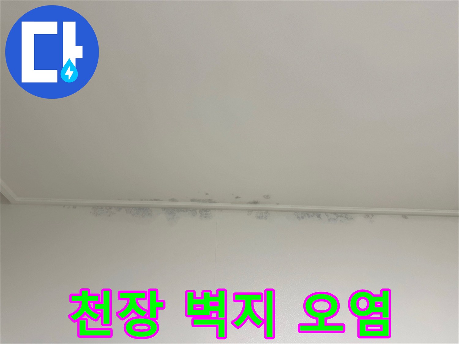 물에 젖어-변색된-천장 벽지 부분