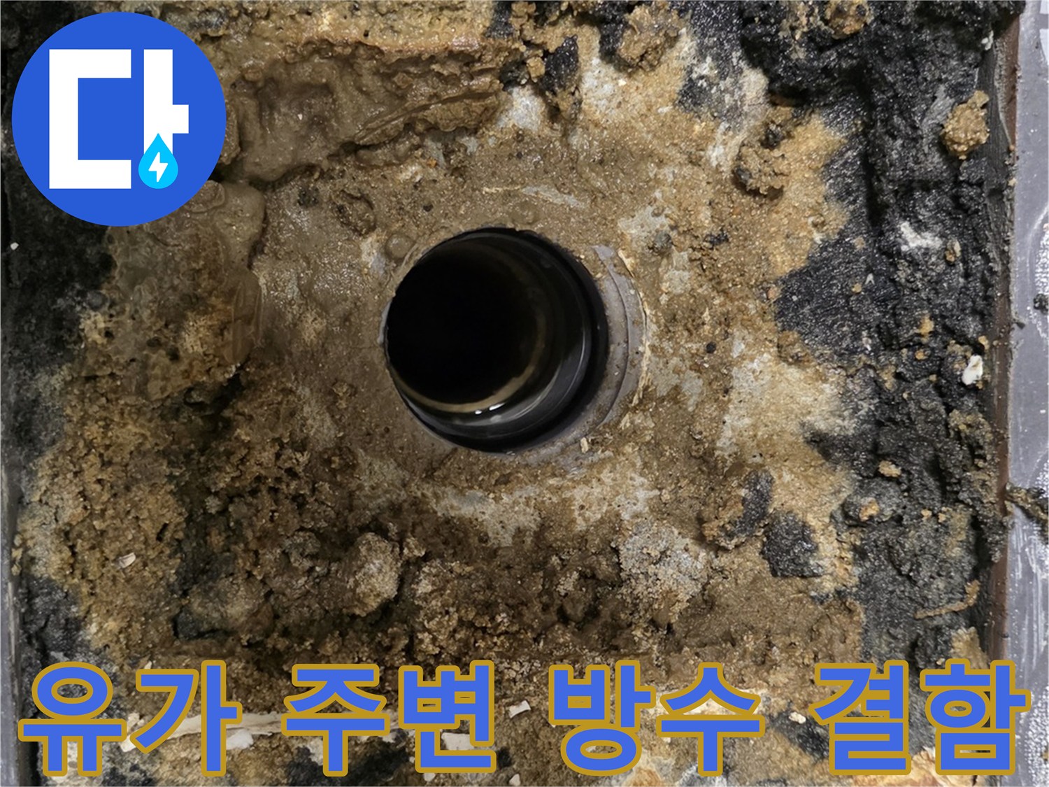 욕실-배수구-주변-파손된-방수층-상태