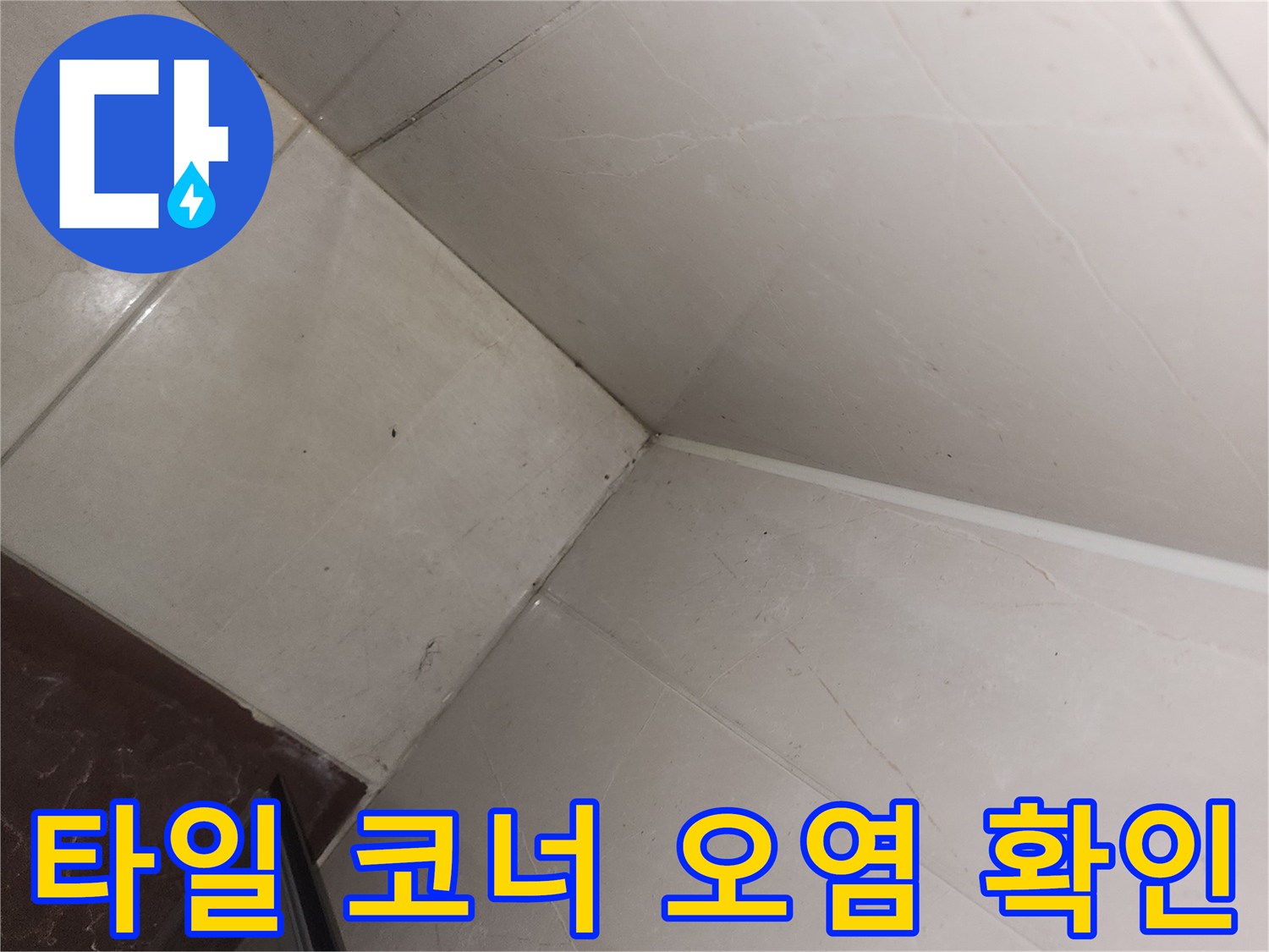 밝은 타일 사이의 어두운 변색 부위