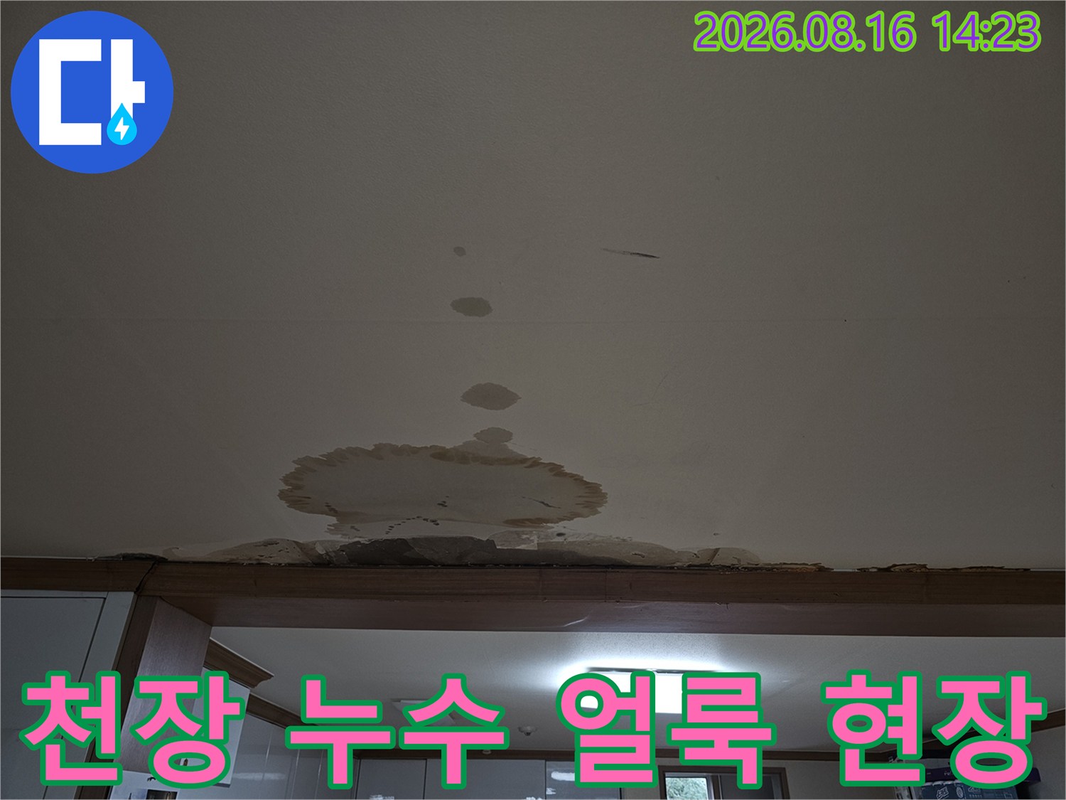 도봉구 아파트 천장에 발생한 커다란 물 얼룩과 번짐 현상