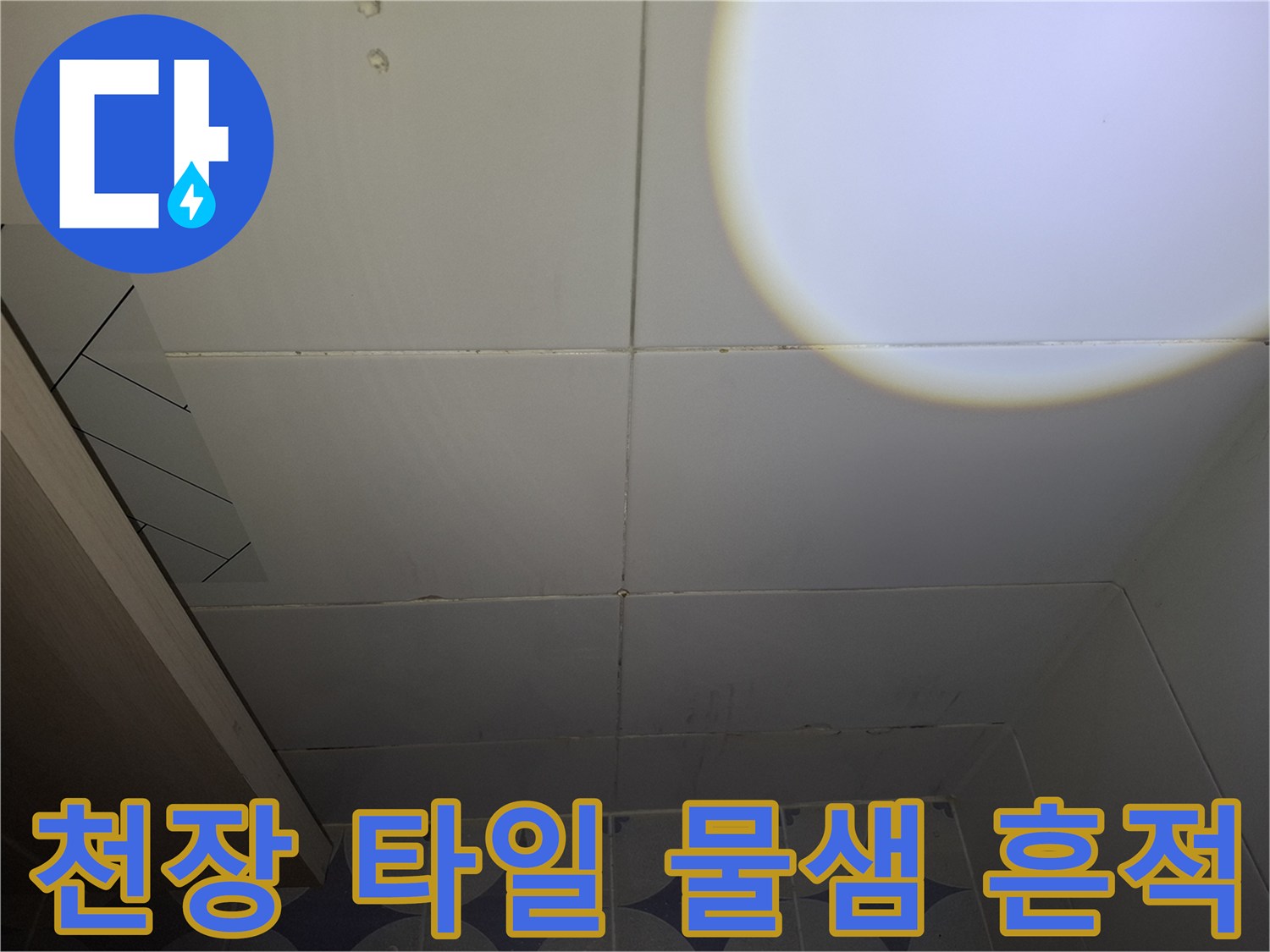 화장실 천장 타일 틈새의 물샘 흔적 점검
