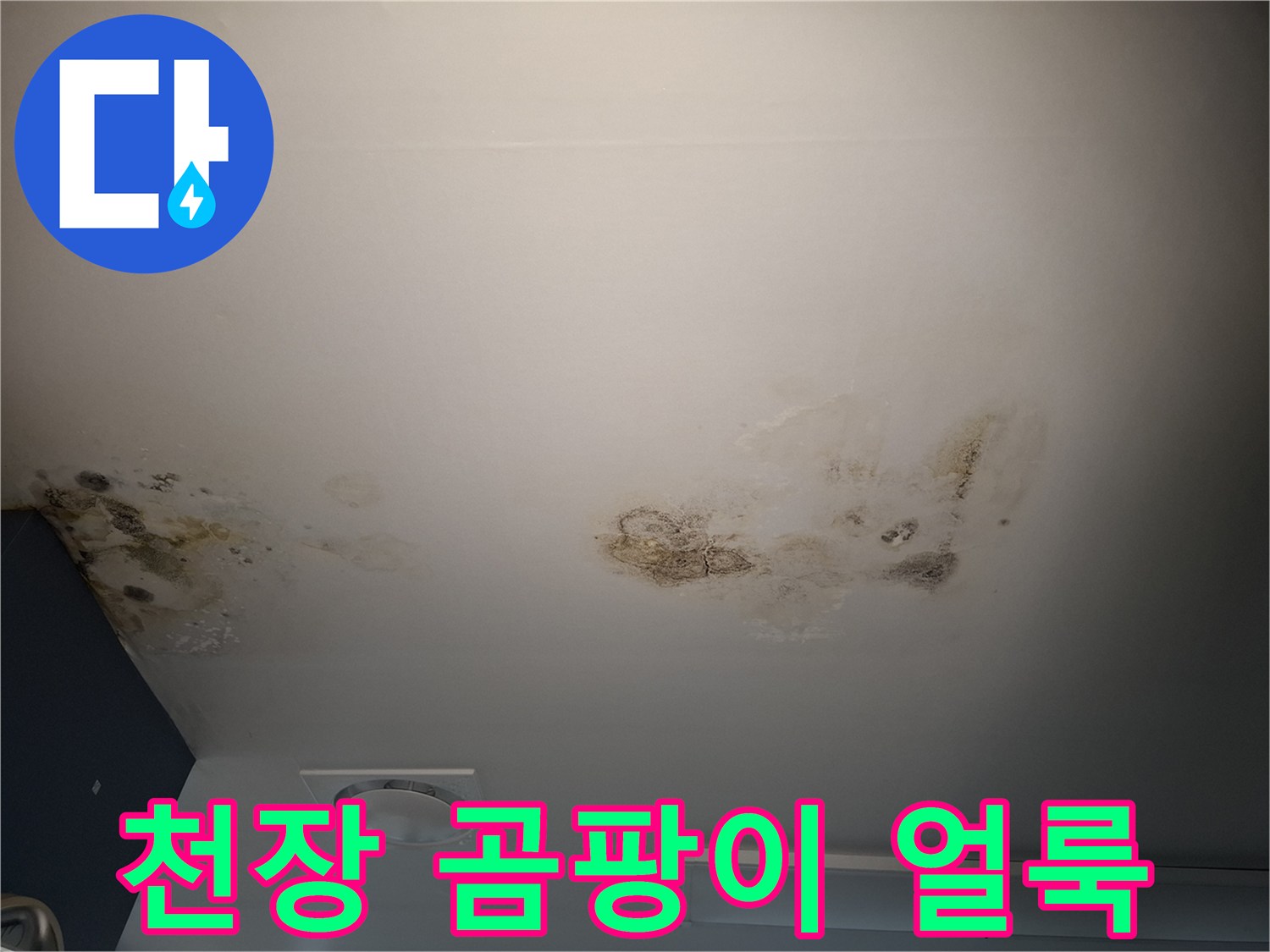 물샘으로 인해 변색된 천장재의 모습