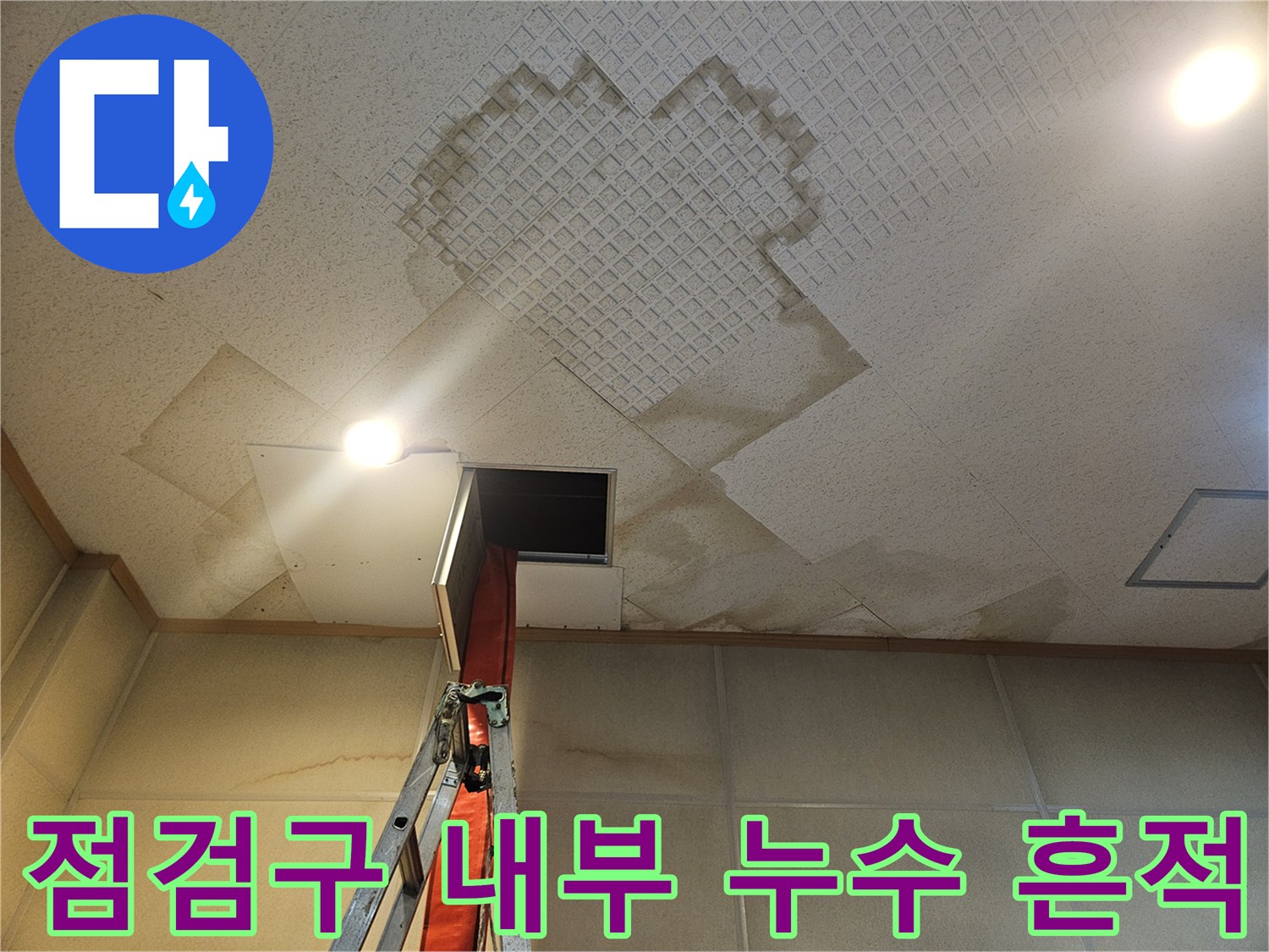 화장실-천장-점검구-주변의-젖은-텍스-상태