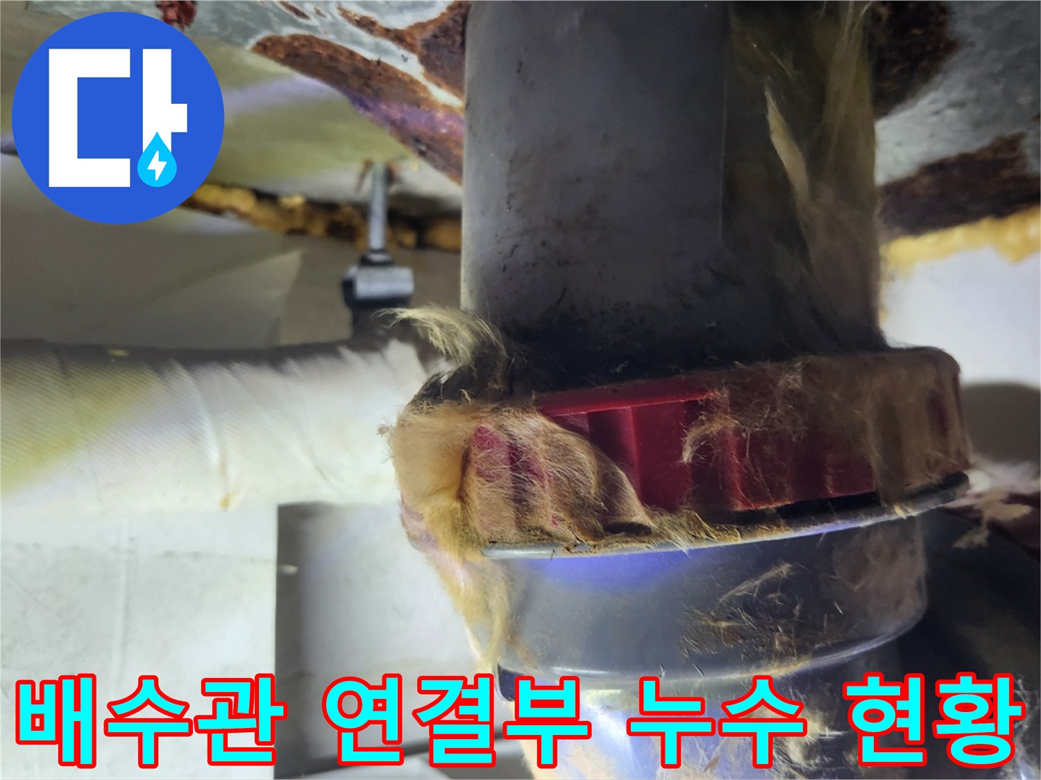 물샘이-발생한-배수관-연결부와-너트-상태