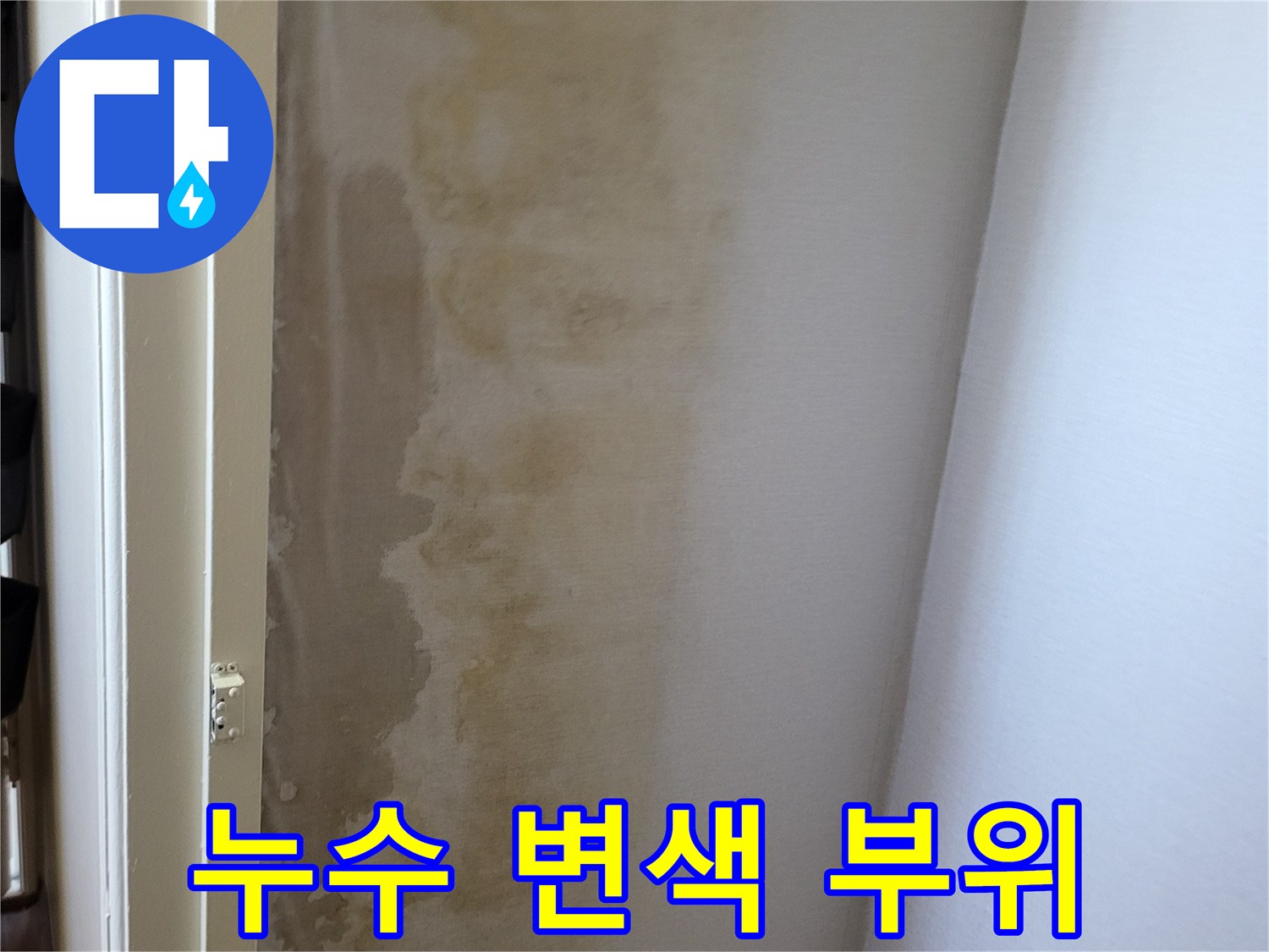 아래층 천장에-발생한 누수 흔적과 변색 상태