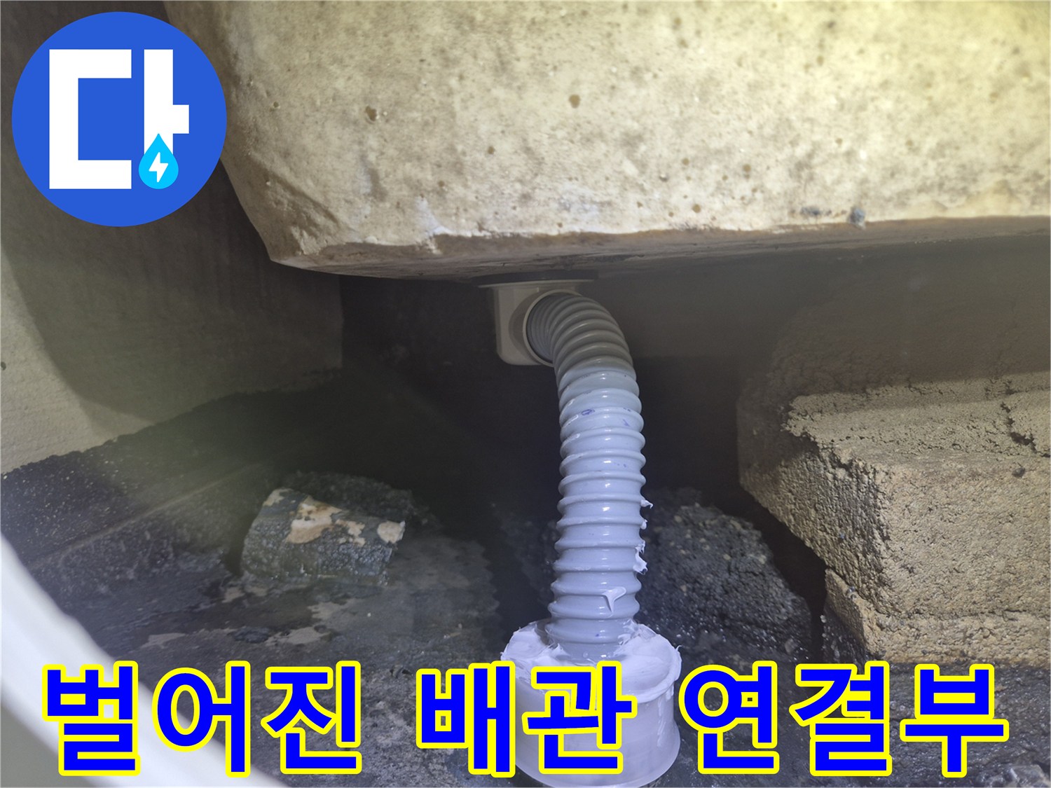 욕조 아래 공간-이탈된 배관 상태