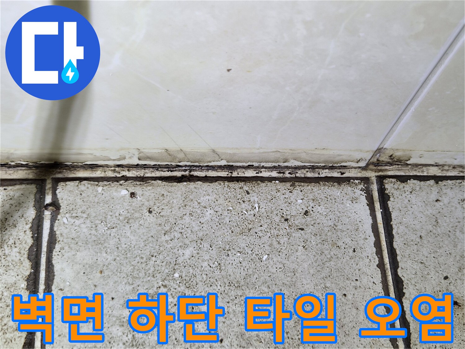 타일-경계면의-검은색-곰팡이와-오염-흔적