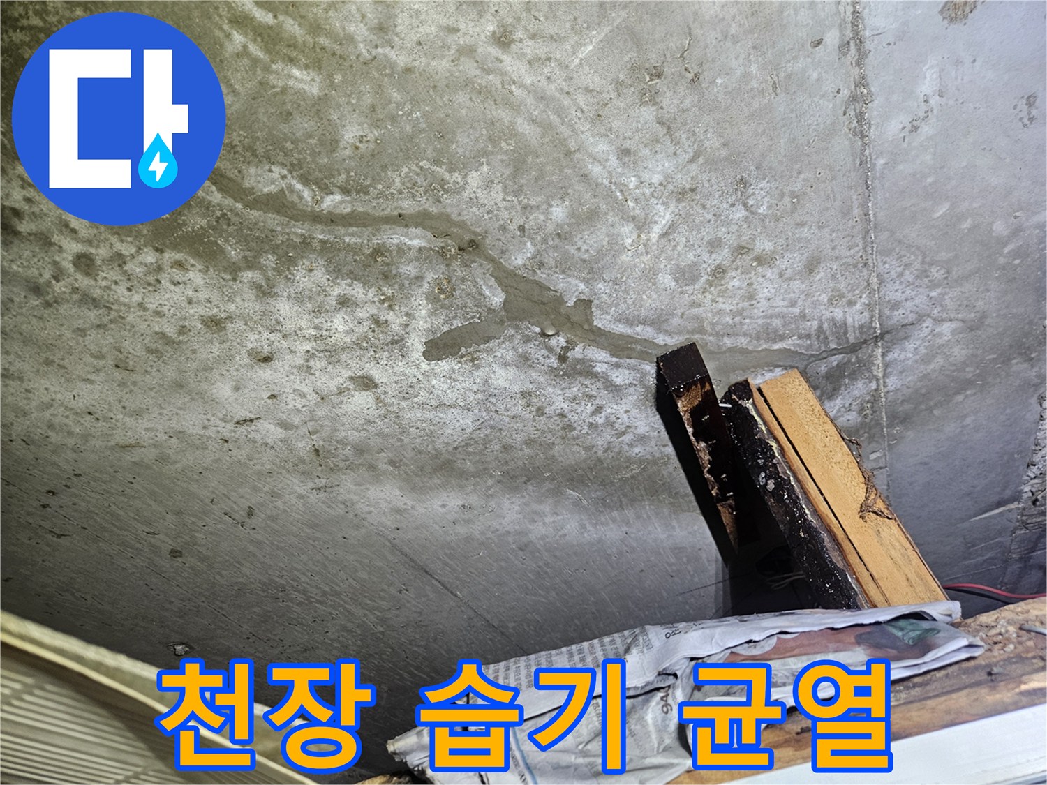 습기로-인해-어둡게-변한-천장-콘크리트-균열