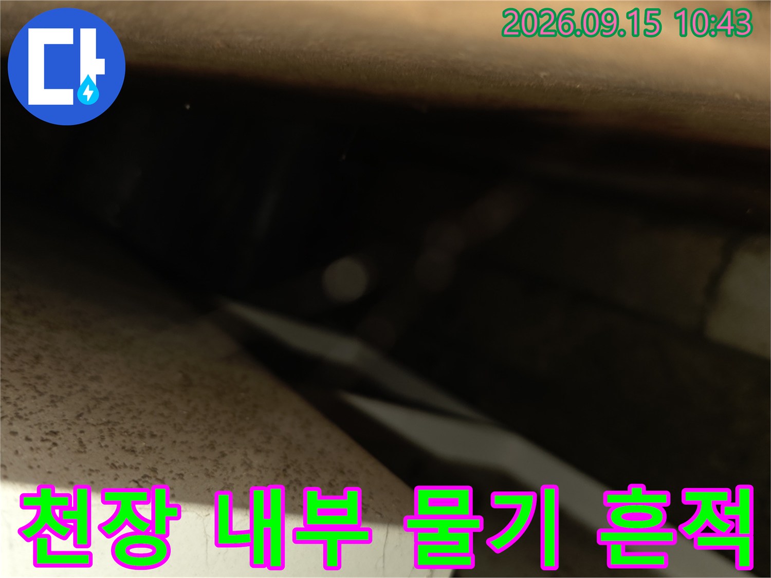 서초구 양재동 현장의 천장 마감재 사이 누수 의심 부위