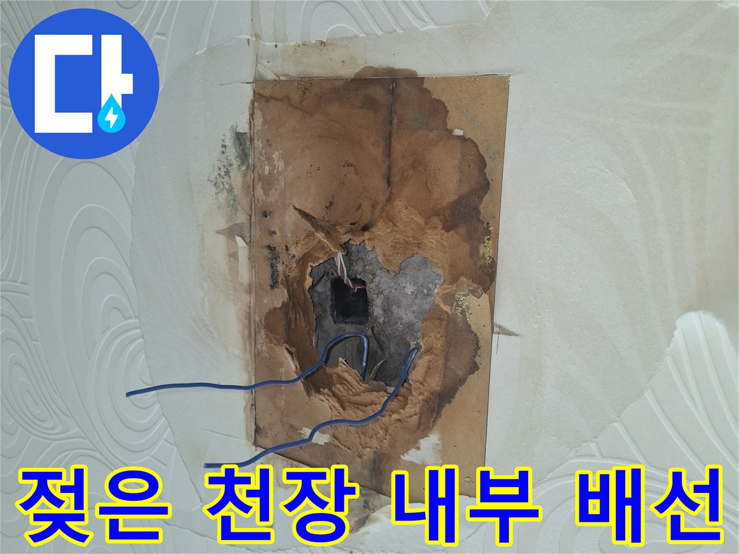 곡반정동 현장-습기로 인해 젖어 있는 천장 전기 배선부